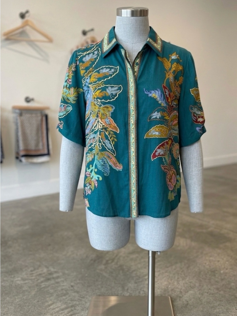Rachel Zoe Teal and Multicolor Silk Blouse